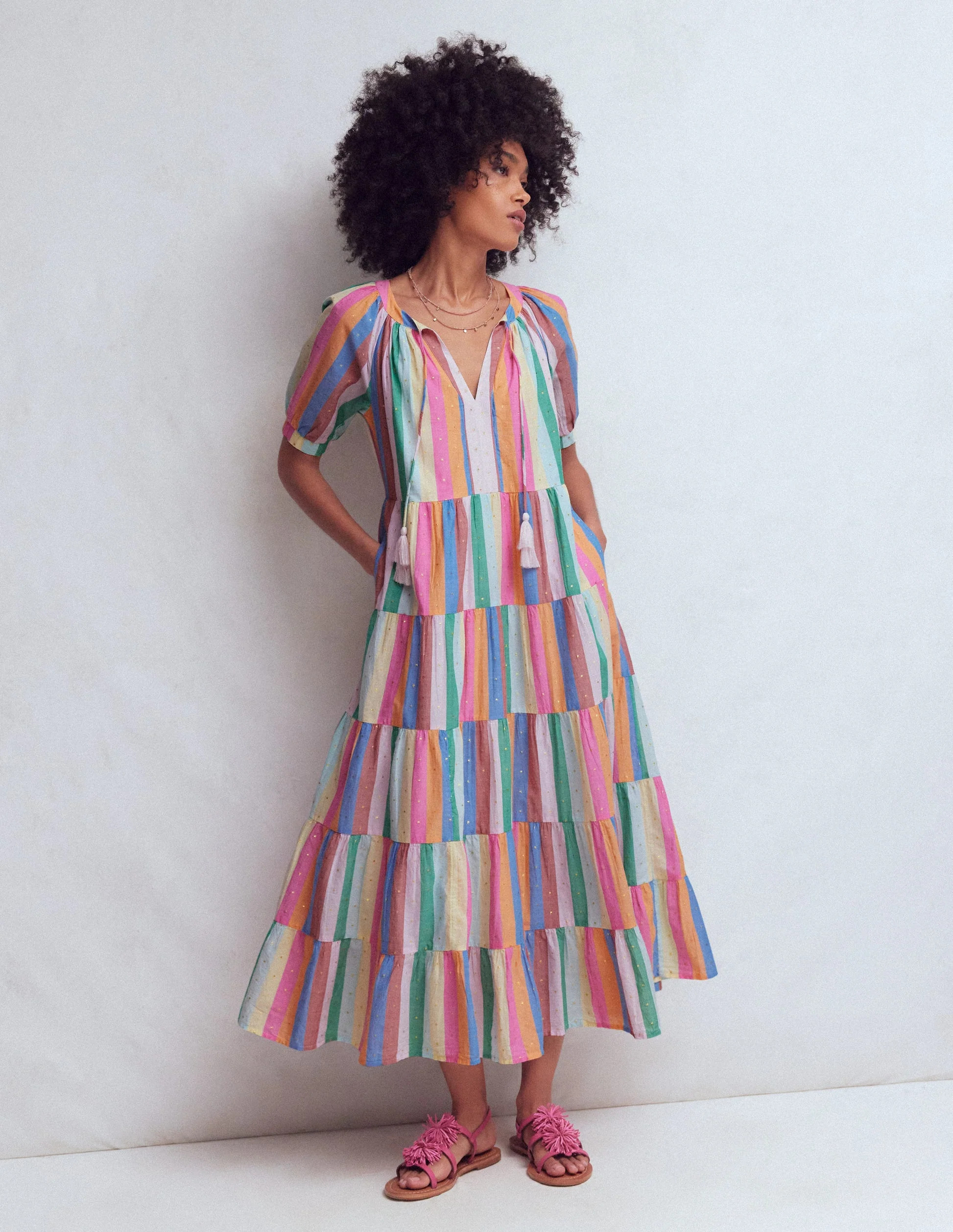 Multi Tiered Maxi Dress-Multi Clipped Stripe | Boden (US)