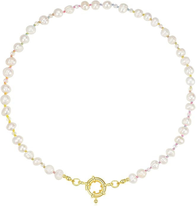 KissYan Beaded Gemstone Necklace for Women, Colorful Boho Bead Choker Necklace Natural Stone Fres... | Amazon (US)