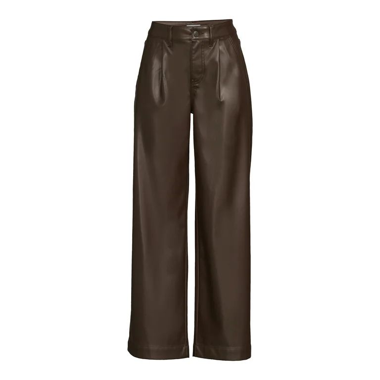 Time and Tru Women's High Rise Faux Leather Wide Leg Trousers – Regular, Short, Long Inseams Av... | Walmart (US)