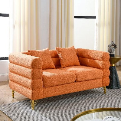 CAVINAS 60 Inch Oversized Sofa with 2 Pillows, 2 Seater Sofa, Comfort Teddy Fabric Couches for Living Room, Deep Seating Sofa, Orange | Target