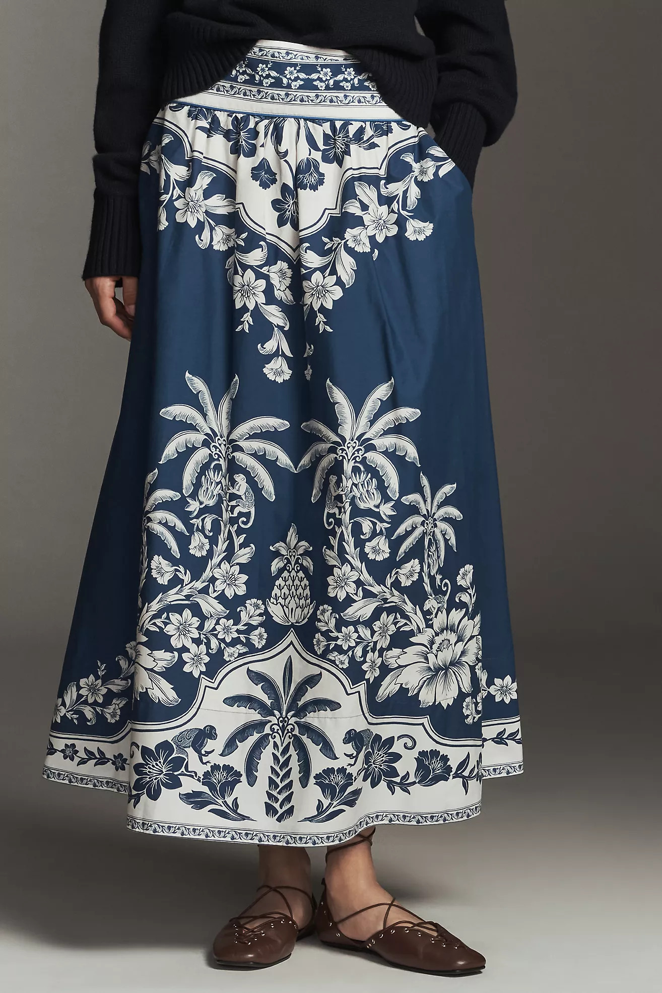 Farm Rio Printed Hibiscus Midi Skirt | Anthropologie (US)