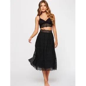 Saia Midi Com Anágua Fixa Wishes PRETO M | OffPremium (BR)