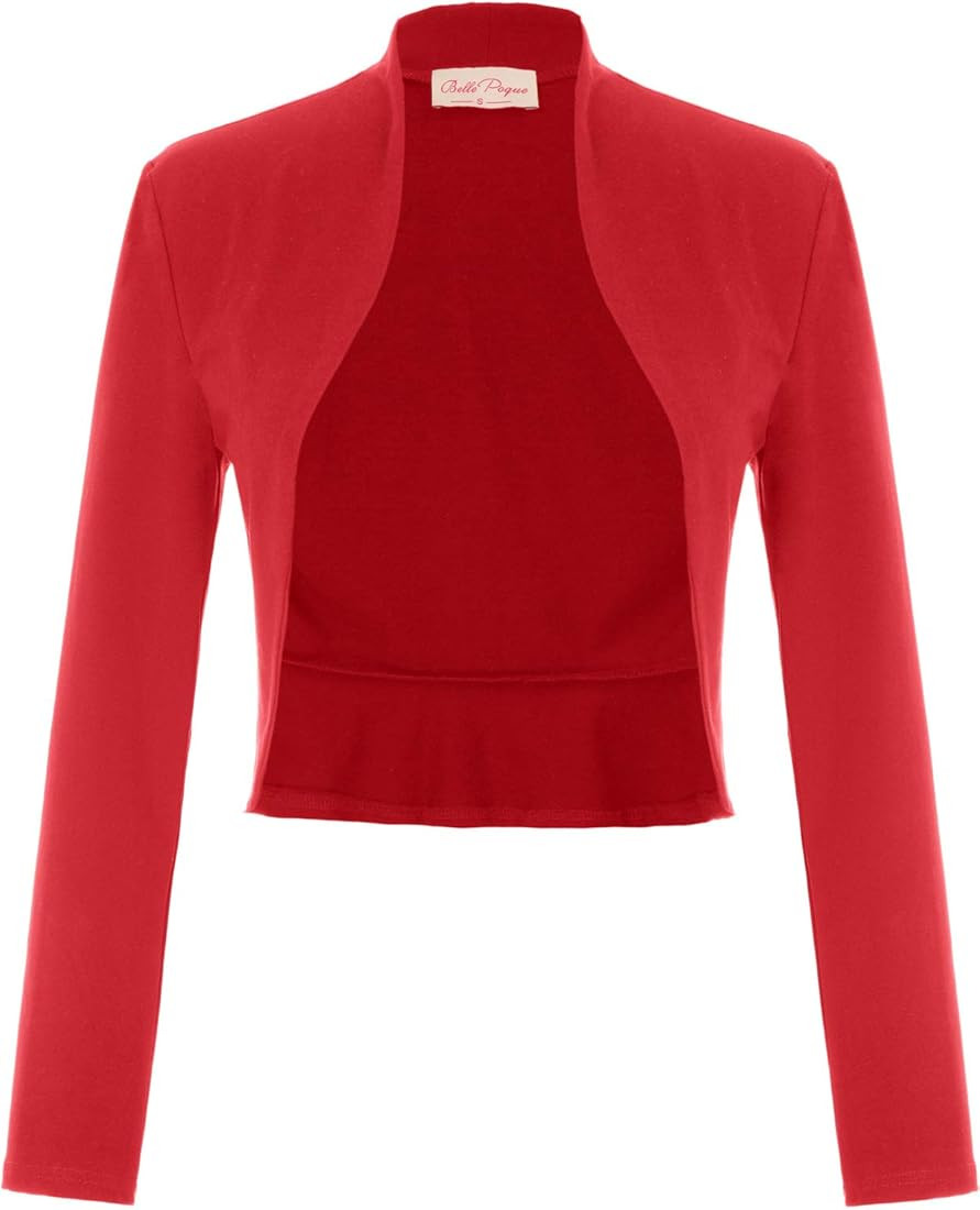 Belle Poque Women's Vintage Cropped Shrug Open Front Long Sleeve Ruffled Bolero Cardigan… | Amazon (US)