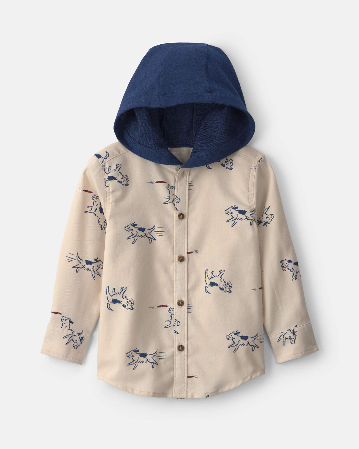 Toddler Boy Dog Long-Sleeve Button-Down Hooded Shirt - Cream/Navy Blue | Carter's Inc