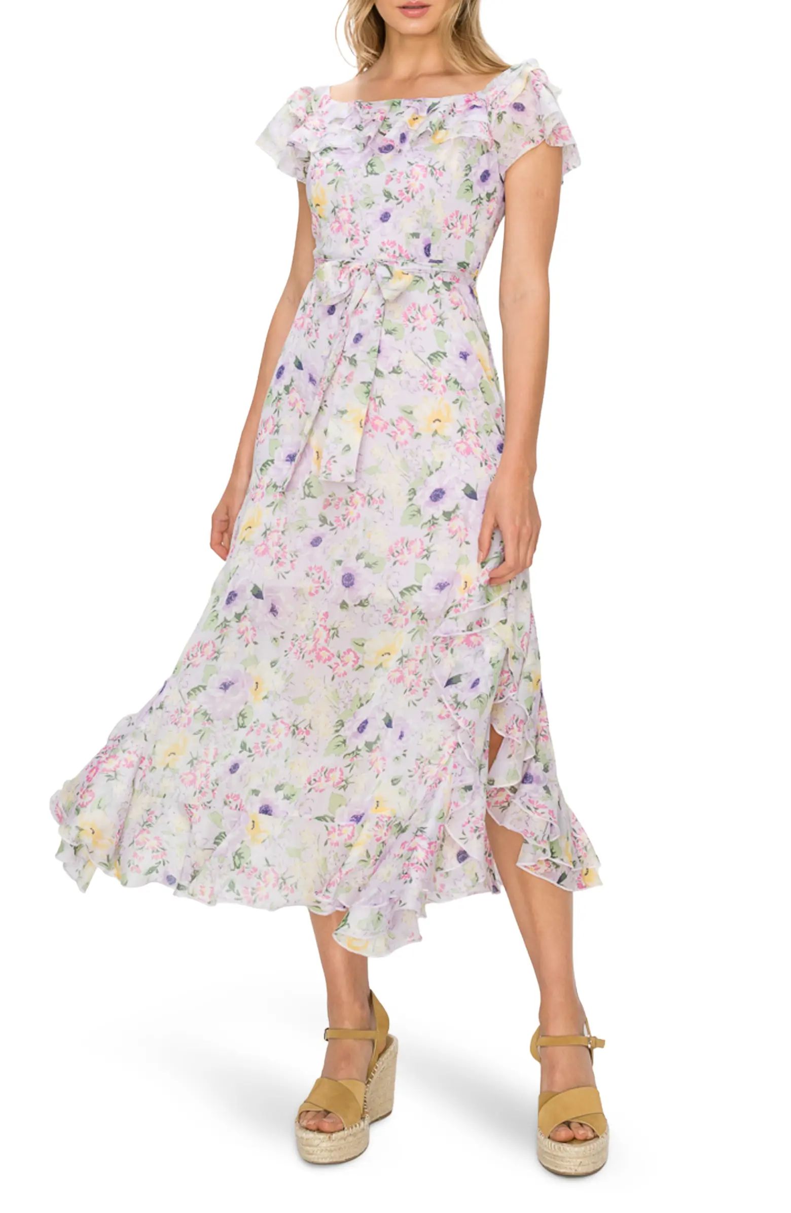 MELLODAY Cap Sleeve Floral Print Midi Dress | Nordstromrack | Nordstrom Rack
