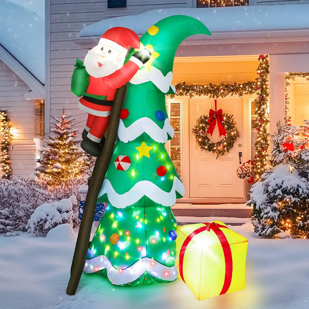 Christmas Inflatable Outdoor Decorations, 7FT Santa Claus Climbing Trees, with 1 Kaleidoscope LED... | Amazon (US)