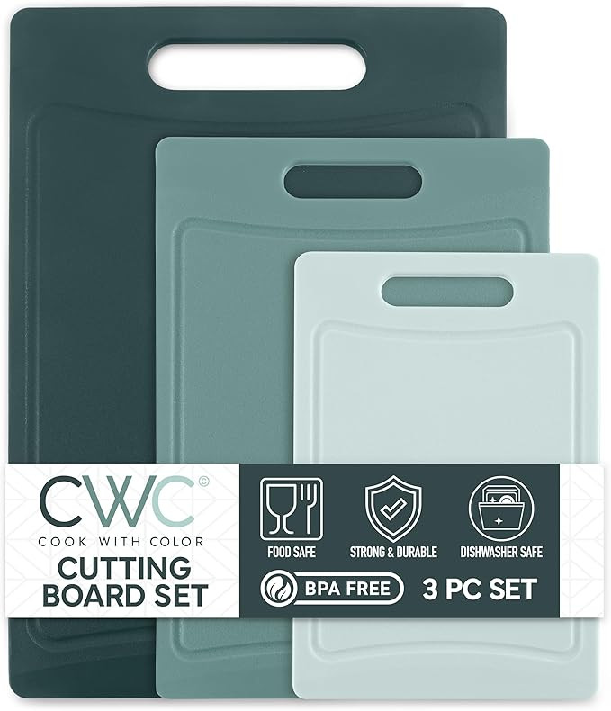 COOK WITH COLOR Non-Slip Cutting Board Set – Kitchen Essentials with Easy Grip Handle for Meat,... | Amazon (US)