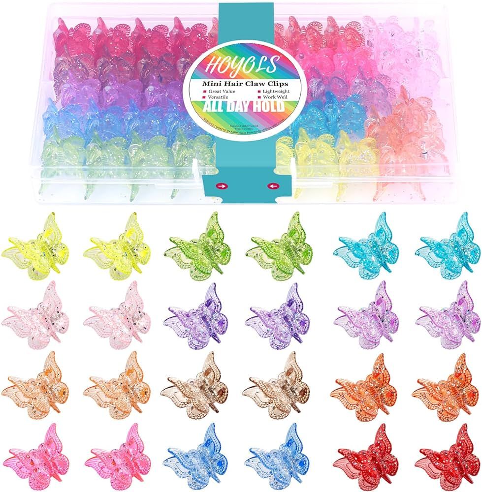 Hoyols Glitter Butterfly Hair Clips, 90s Girls Hair Accessories Sparkle Small Hair Clip Jaw Claw ... | Amazon (US)