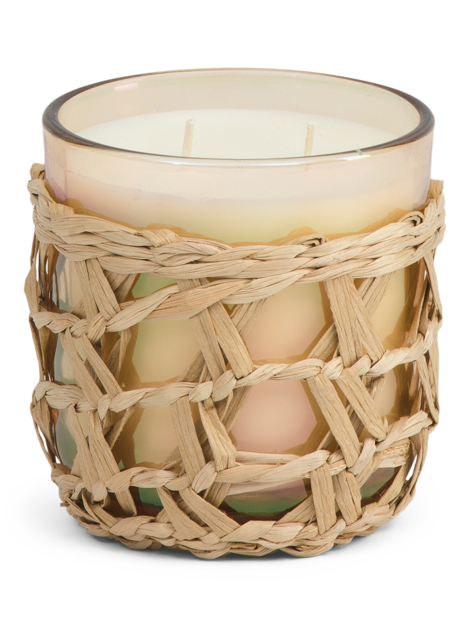 14oz Painted Glass Candle In Rattan Sleeve | TJ Maxx