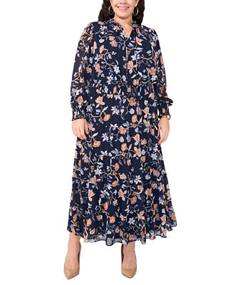 Plus Size Floral-Print Tiered-Skirt Maxi Dress | Macy's