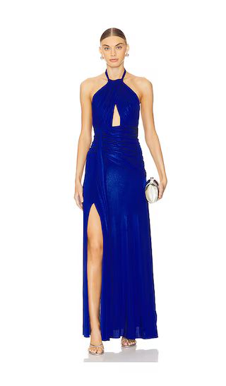 Metallic Jersey Halter Neck Maxi Dress in Sapphire | Royal Blue Dress | Blue Maxi Dress | Revolve Clothing (Global)