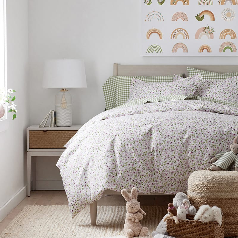 Lilah's Floral Classic Cool Organic Cotton Percale Comforter Set - Pink, Twin/Twin XL | The Company Store