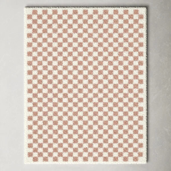 Walker Checkered Pink/Cream Shag Area Rug | Wayfair North America