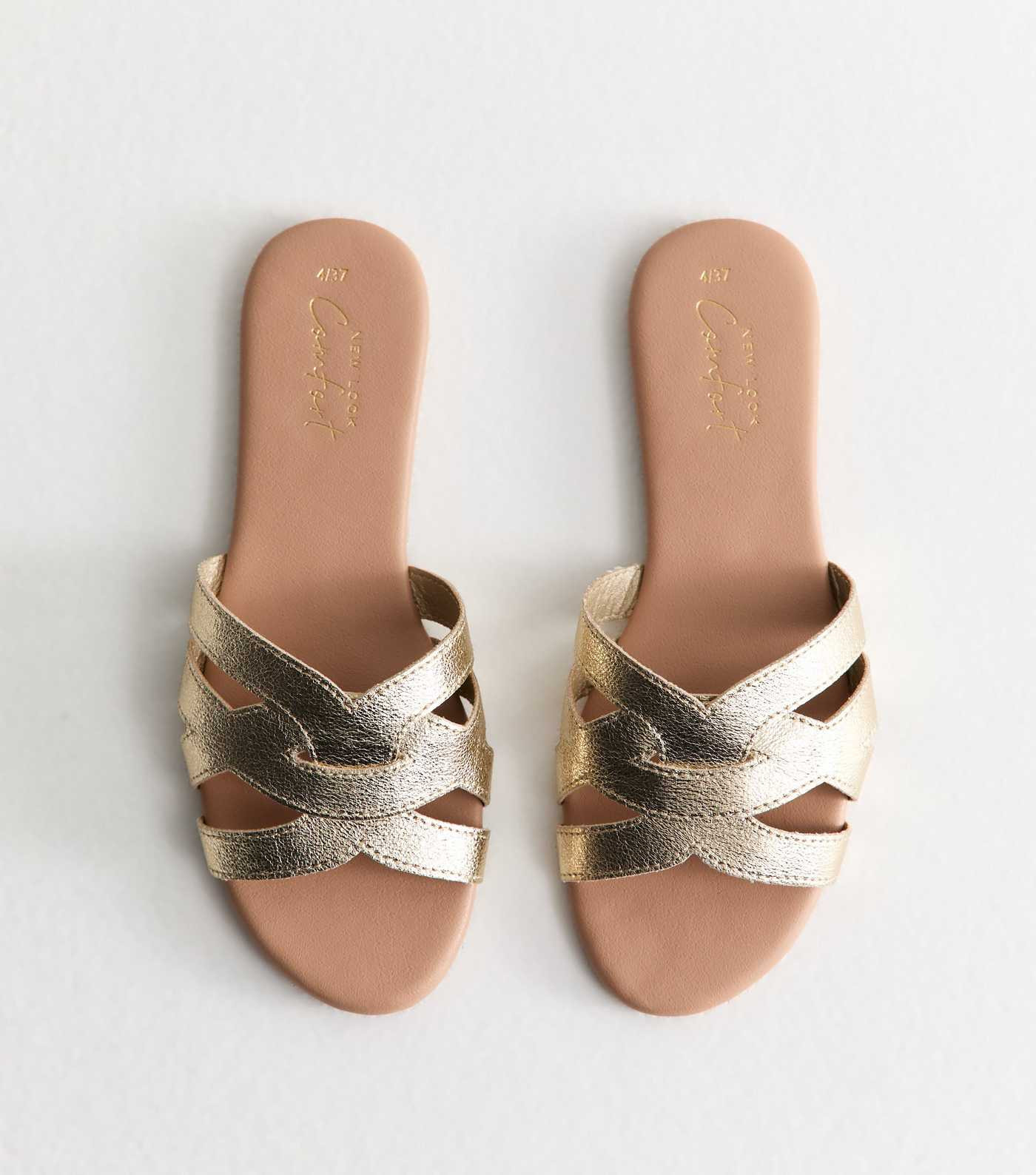 Gold Faux Leather Cut Out Interwoven Strap Sandals | New Look | New Look (UK)
