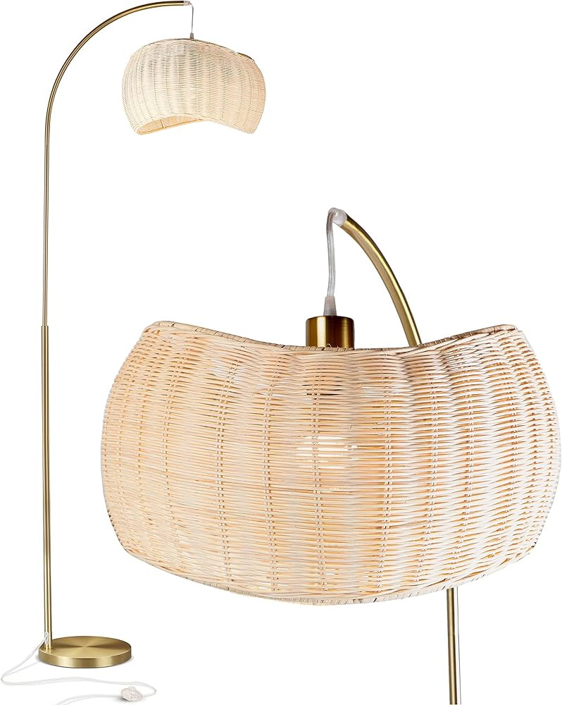 Brightech Wave Arched Floor Lamp – Unique Hanging Wicker Shade for Living Rooms – Rattan Styl... | Amazon (US)
