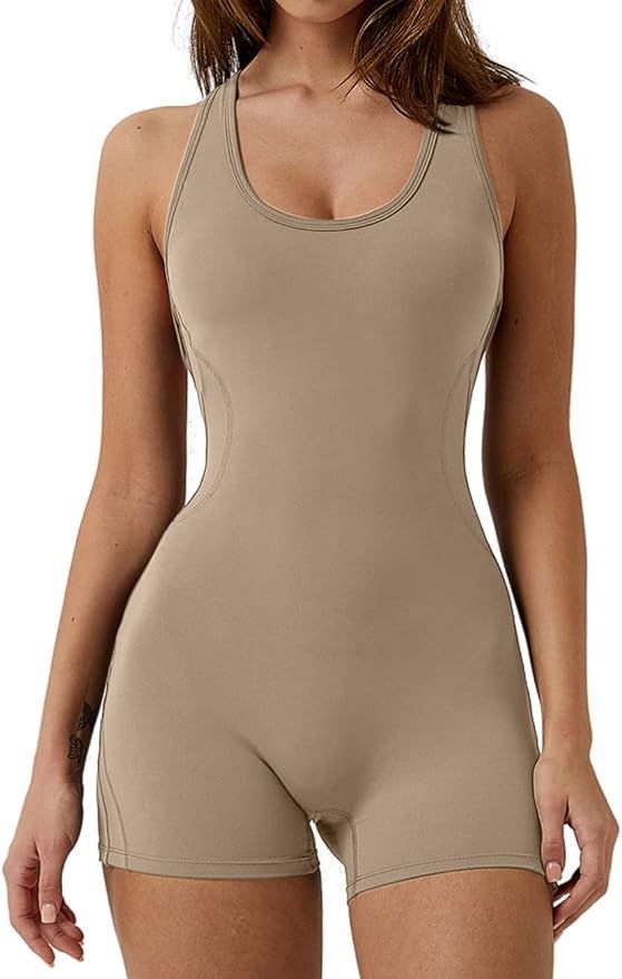 Meyeeka Stretchy Womens Jumpsuit Tummy Control One Piece Romper High Cut Jumpsuits with Chest Pad... | Amazon (US)