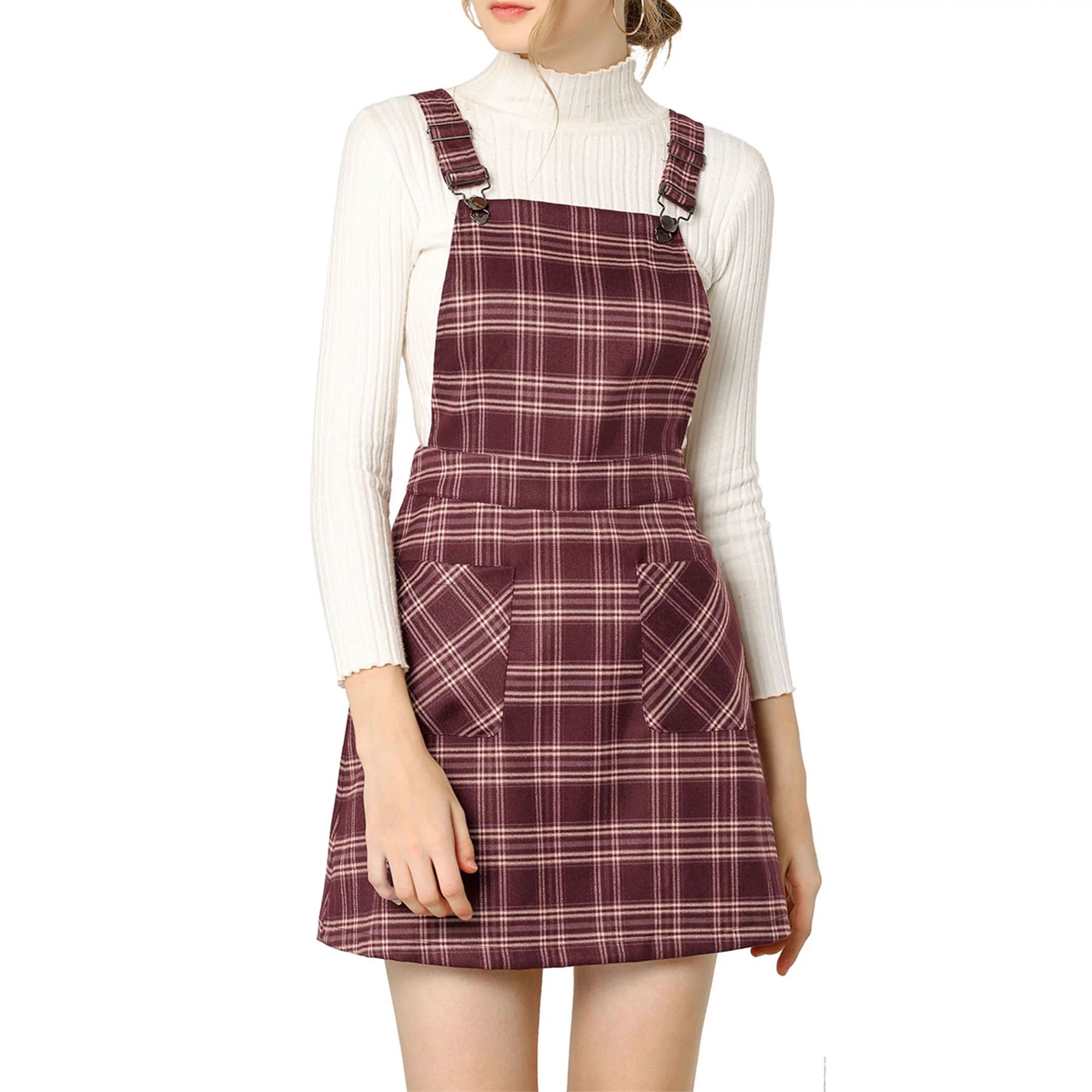 Allegra K - Allegra K Women's Adjustable Strap Plaid Suspender Dress Overall Skirt L Gray - Walma... | Walmart (US)