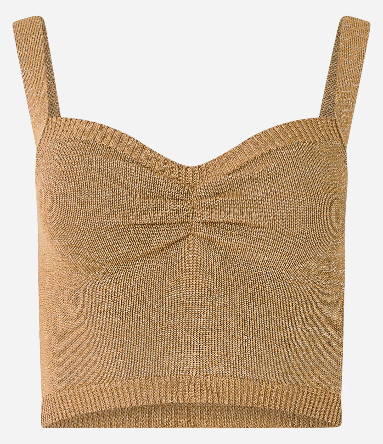 Blusa Cropped em Tricô com Fio Metalizado e Franzido no Busto Dourado - Lojas Renner | Renner (BR)