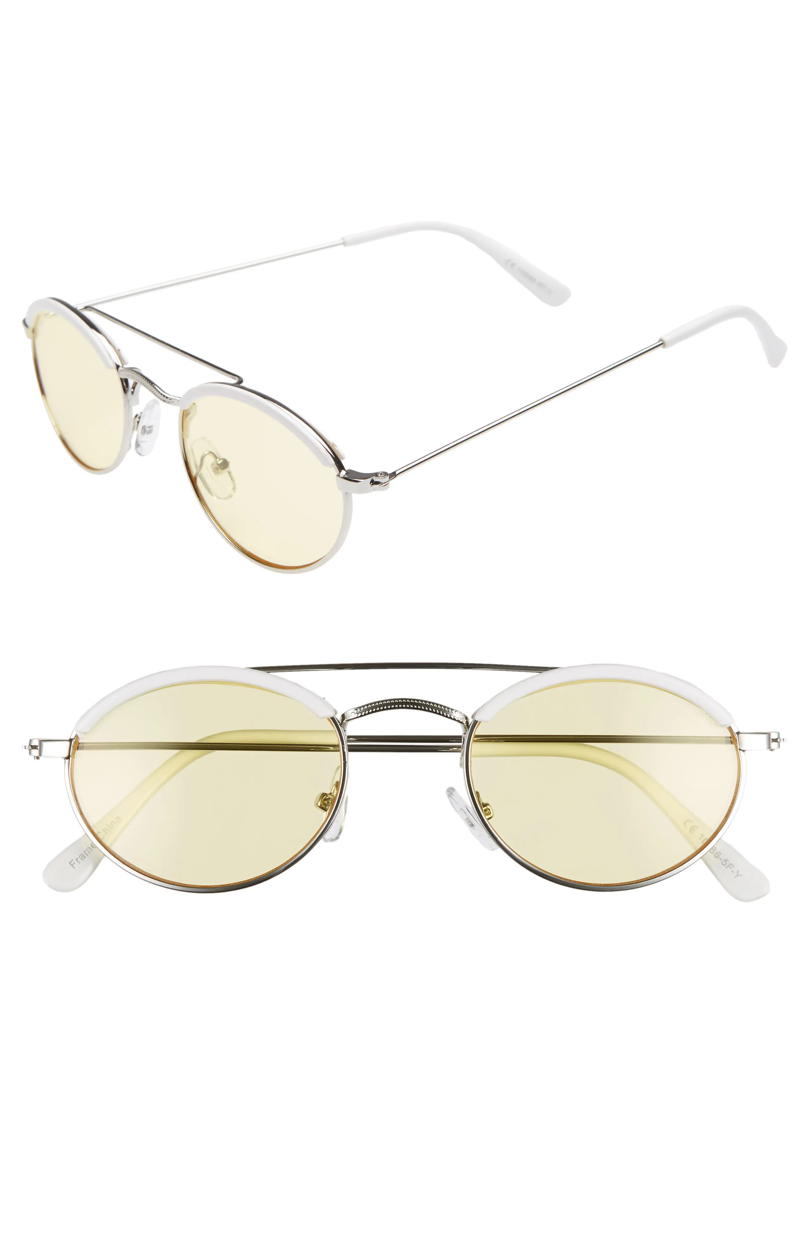 Women's Glance Eyewear 50Mm Round Sunglasses - White/ Yellow | Nordstrom