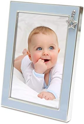 MIMOSA MOMENTS Silver Plated Metal Baby Picture Frame with Blue Enamel and a Star Charm(4x6", Sil... | Amazon (US)