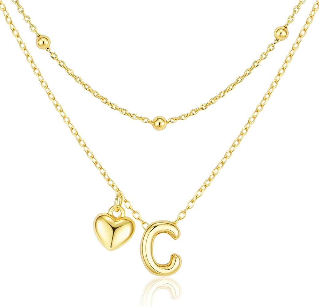adoyi Valentines Day Gifts for Women Hers Dainty 14K Gold Plated Heart Initial Necklaces Layered ... | Amazon (US)
