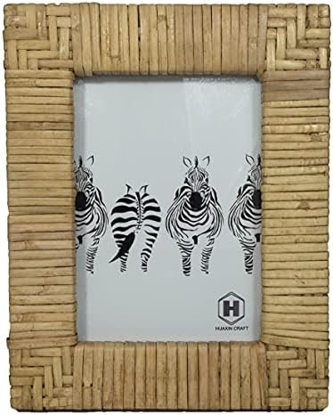 Huaxin Craft Picture Frame, 5x7 Photo Frame Cany Stand Table Top Rustic Desk Rattan, High Definition | Amazon (US)