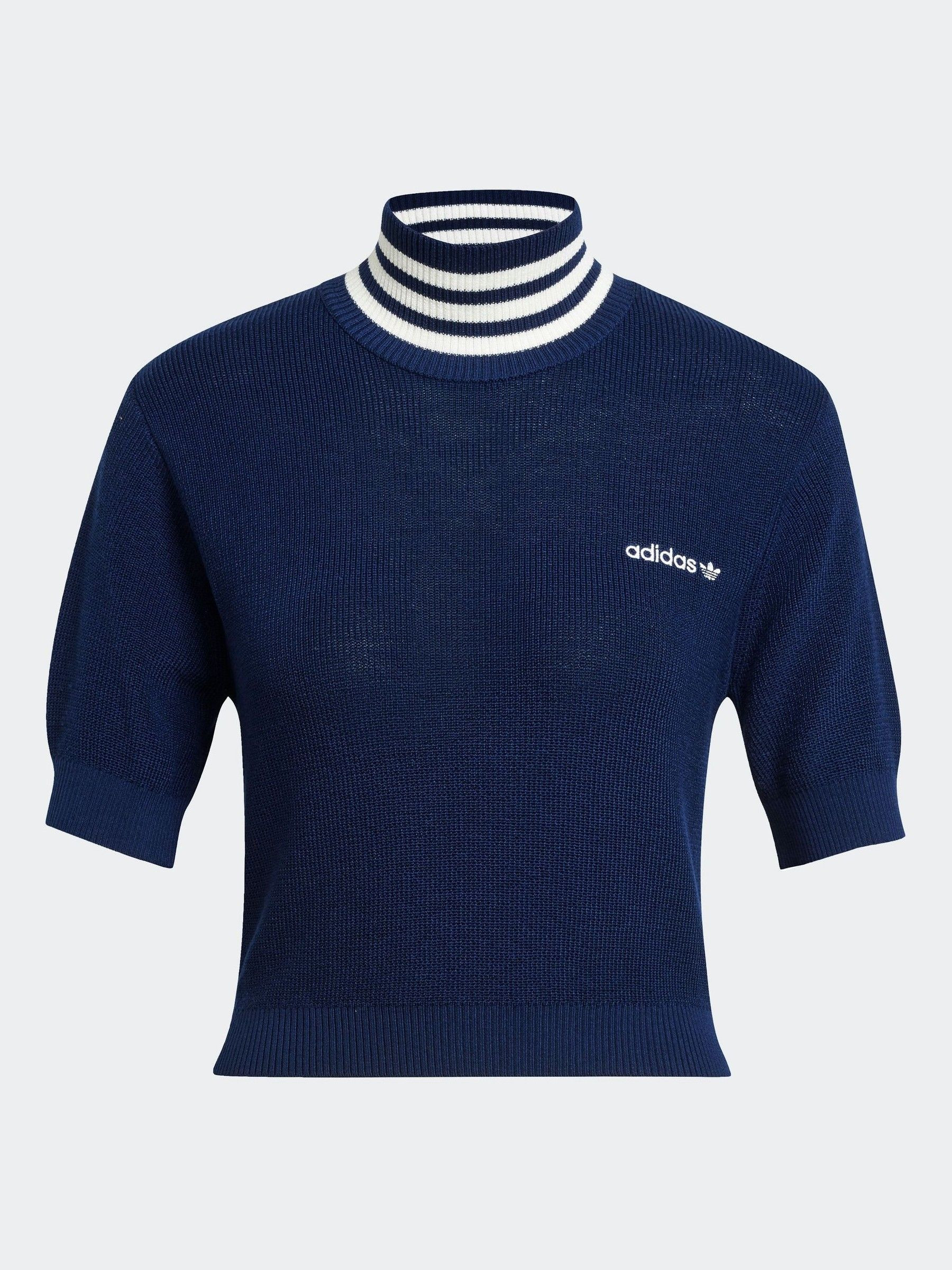 adidas originals adidas Originals Indigo Blue Crop Turtle Neck 100% Cotton T-Shirt | Next US