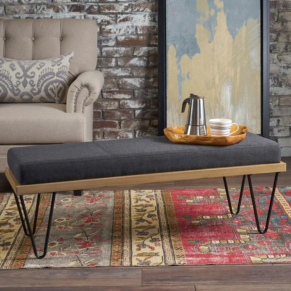 Elisha Industrial Modern Fabric Rectangle Bench by Christopher Knight Home | Bed Bath & Beyond
