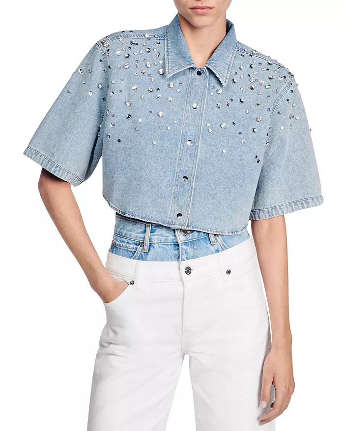 Tyss Embellished Cropped Denim Shirt | Bloomingdale's (US)
