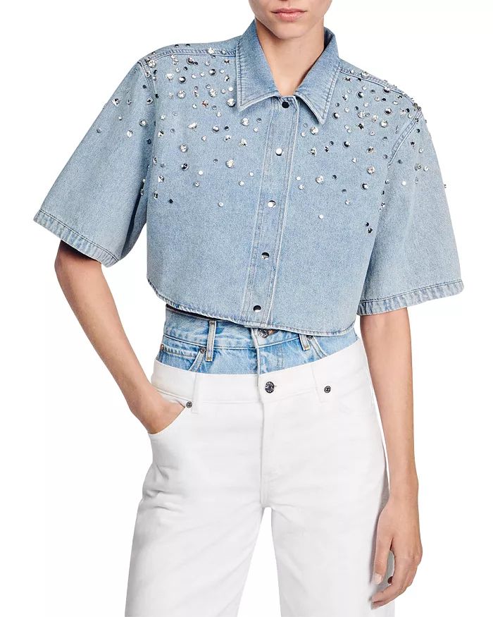 Tyss Embellished Cropped Denim Shirt | Bloomingdale's (US)