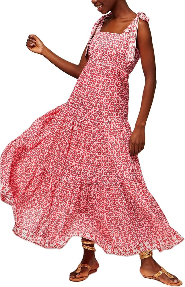 Women Boho Tie Shoulder Dress Y2k Floral Smocked Long Flowy Dresses Cute Summer Beach Spaghetti S... | Amazon (US)