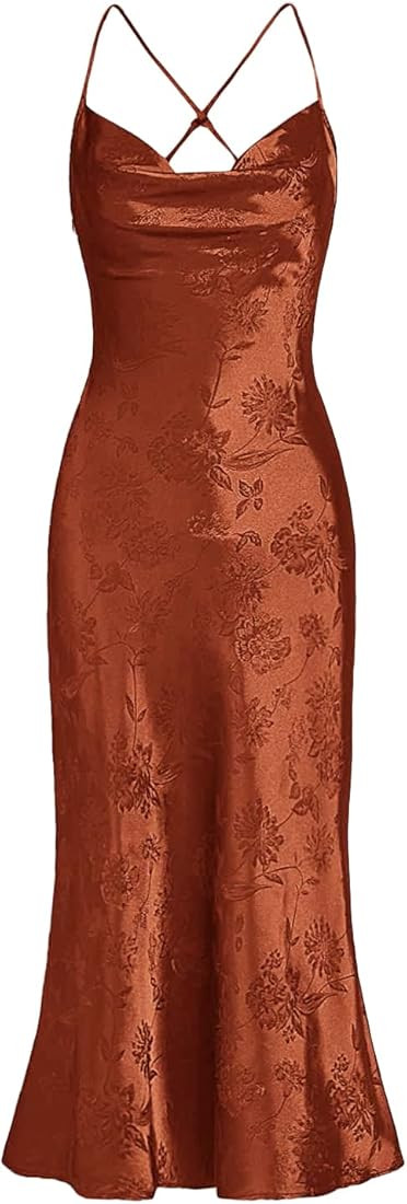 Women's Spaghetti Strap Cowl Neck Long Slip Satin Silk Midi Dress | Amazon (CA)