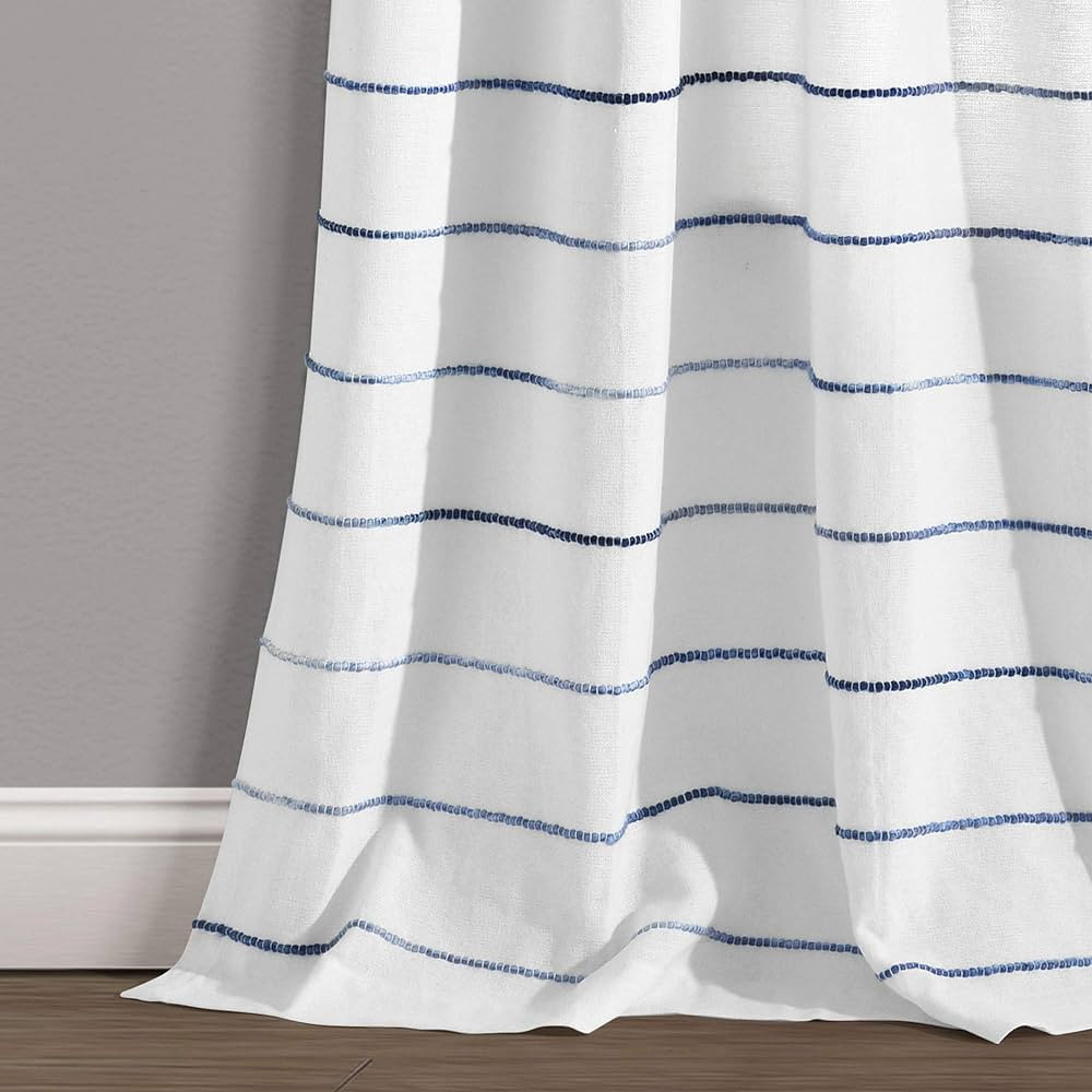 Lush Decor Ombre Stripe Yarn Dyed Cotton Window Curtains Panel Pair, 40" W x 108" L, Navy | Amazon (US)