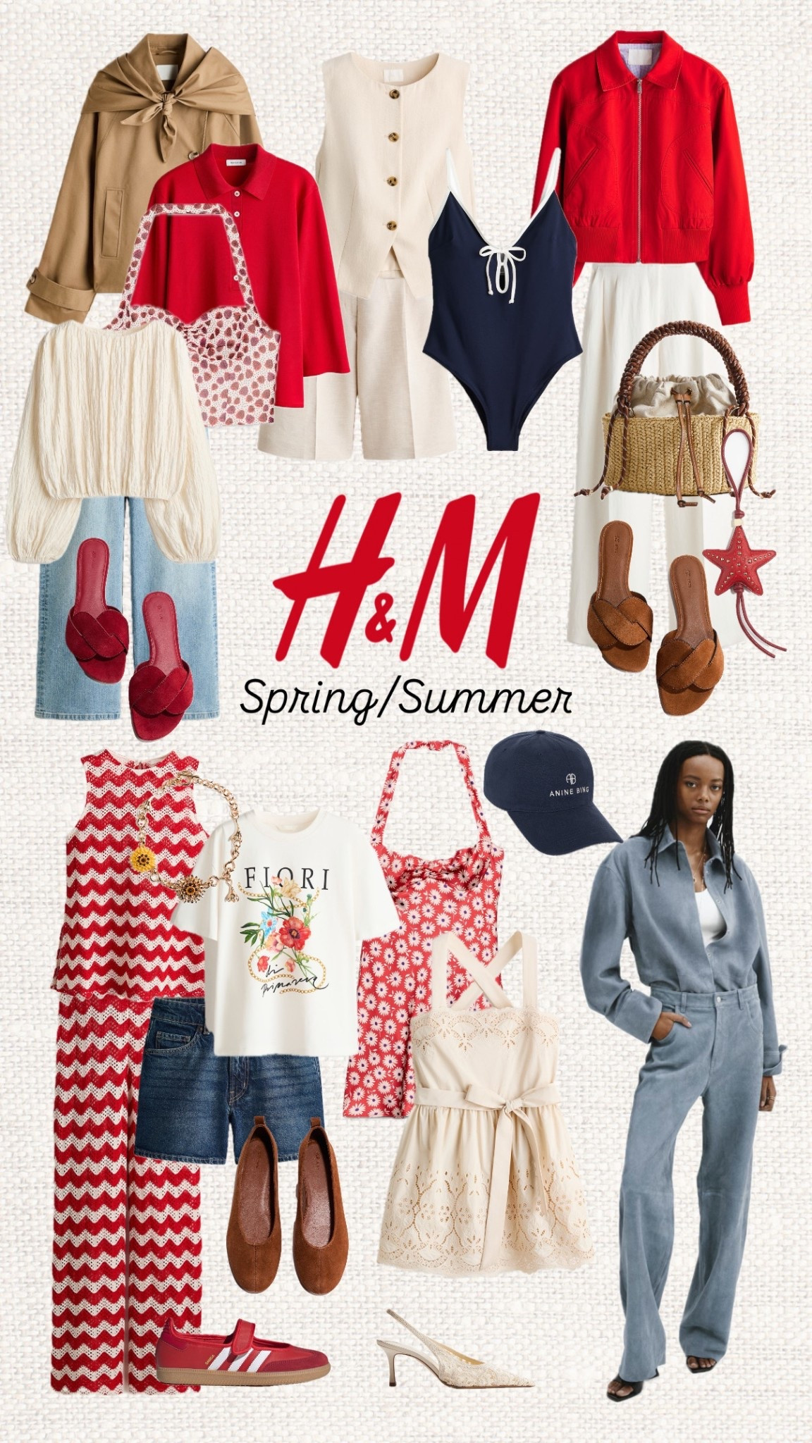 Ok I did sneak in some cheeky zara bits! Fresh H&M spring/summer finds that feel effortless but still polished 🌸☀️ Think soft neutrals, pops of red, playful prints and easy silhouettes you’ll wear on repeat all season.

Like this post to save it to your favourite folder and come back later to shop.

Keywords: H&M spring outfits, H&M summer outfits, H&M new arrivals, red summer outfit, neutral summer outfit, crochet summer dress, linen vest outfit, denim summer outfit, woven bag outfit, summer jumpsuit outfit, floral tee outfit, chic casual outfits, european summer style, resort casual outfits, effortless chic outfit, minimal summer wardrobe, vacation outfits, elevated basics outfit, summer capsule wardrobe, H&M styling ideas 🌸✨