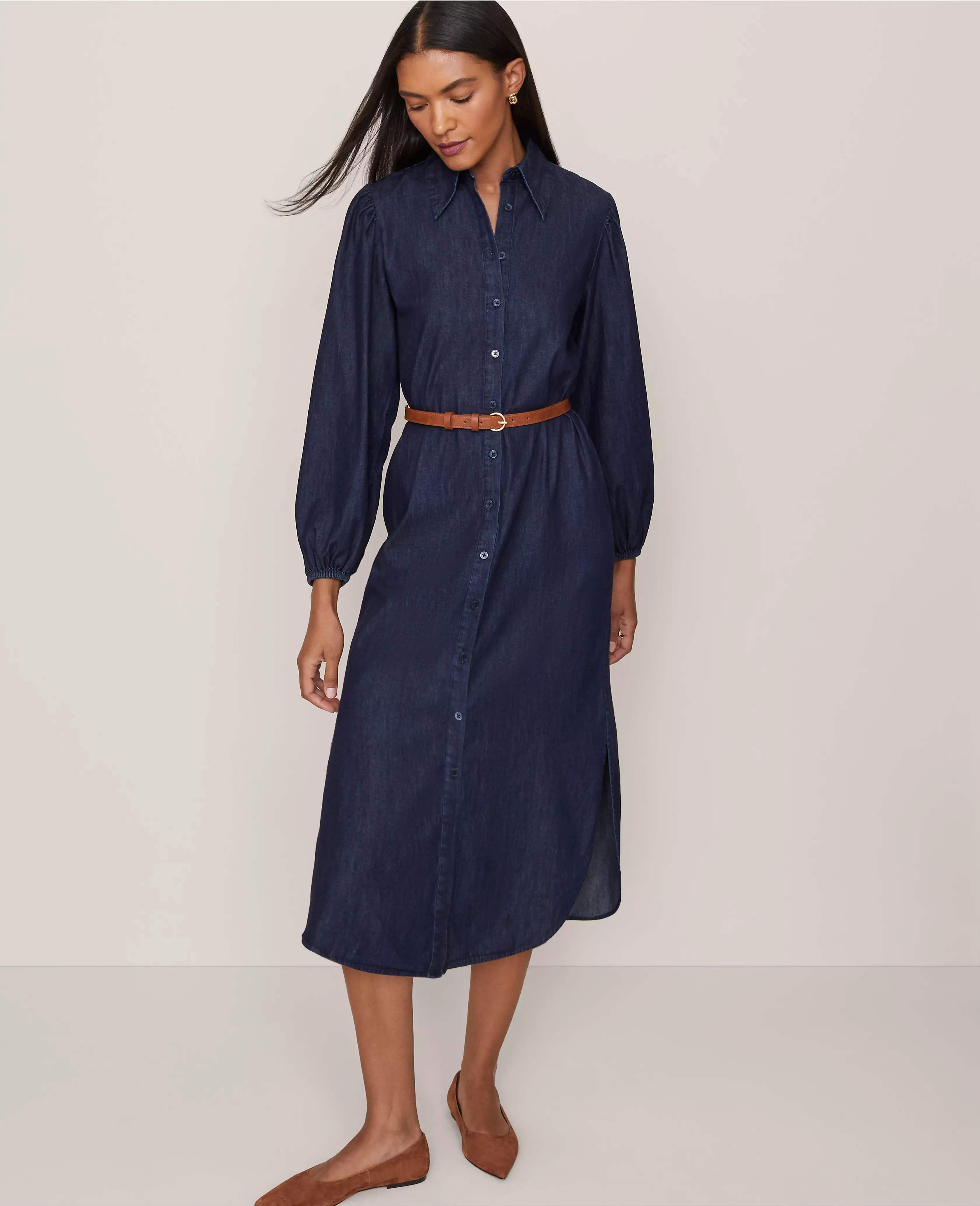 Chambray Column Midi Dress | Ann Taylor