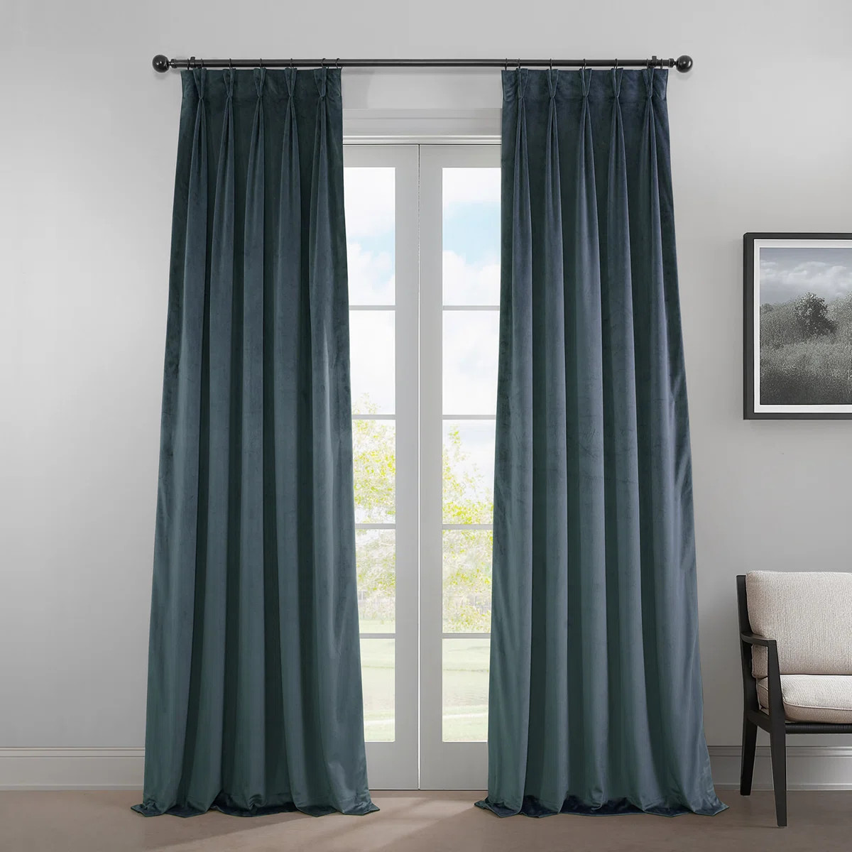 French Pleat Heritage Plush Velvet Room Darkening Single Curtain Panel | Wayfair North America