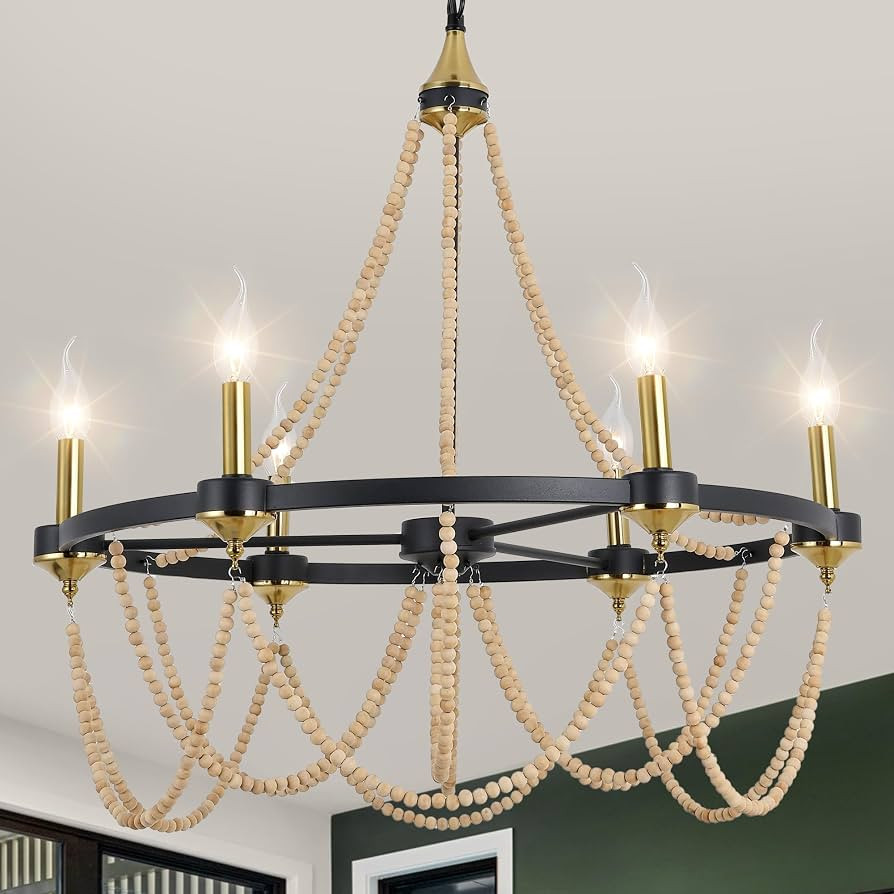 COCOSTAR Black Beaded Chandelier Boho Ceiling Light Fixture, Candle Wagon Wheel Chandeliers with ... | Amazon (US)