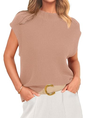 PRETTYGARDEN Womens Mock Neck Sleeveless Sweater Vest 2026 Summer Casual Fall Short Cap Sleeve Kn... | Amazon (US)