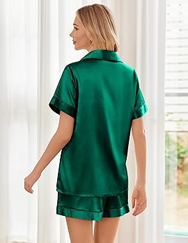 Ekouaer Womens Silk Satin Pajama Sets Soft Short Sleeve Button Down Sleepwear Top and Shorts 2 Pi... | Amazon (US)