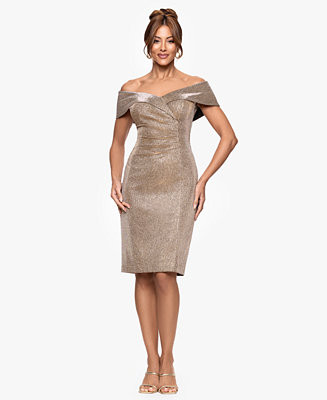 XSCAPE Women's Galaxy Ruched Off The Shoulder Short Dress - Macy's | Macy's