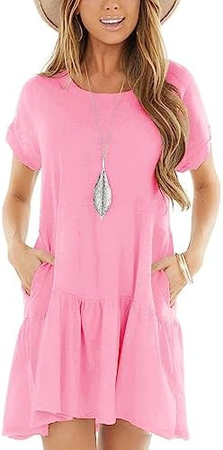 Minclouse Women's Short Sleeve Flowy Swing T Shirt Dress Baby Doll Cute Casual Pockets Dresses | Amazon (US)