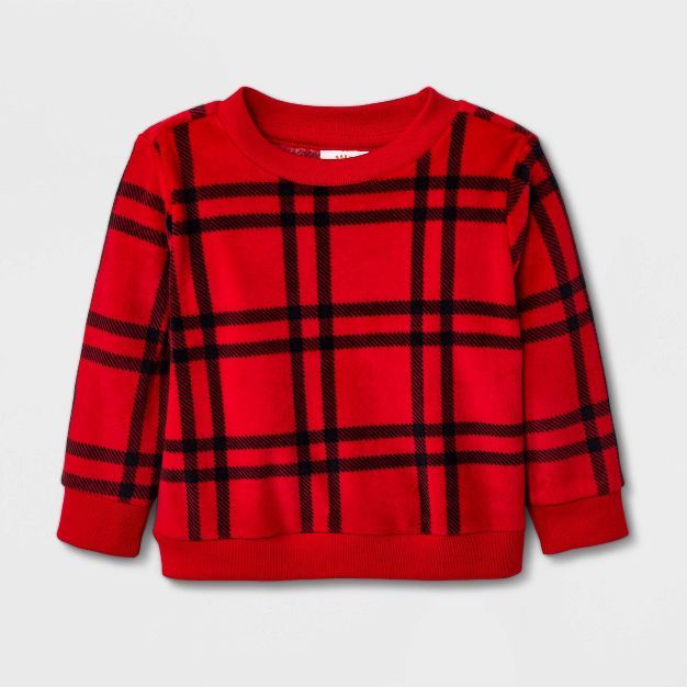 Baby Girls' Plaid Cozy Pullover - Cat & Jack™ Red | Target