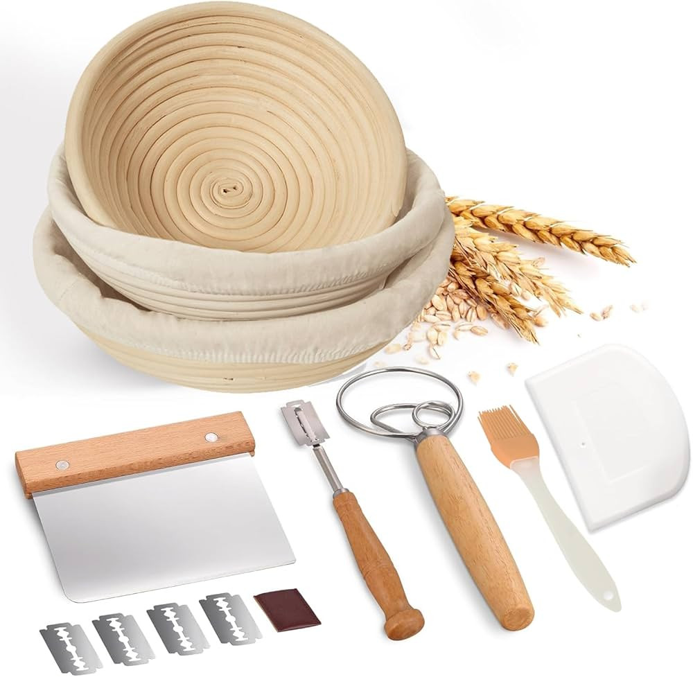 Banneton Bread Proofing Basket, Set 3 Size Sourdough Starter Kit, Sourdough Bread Baking Supplies... | Amazon (US)