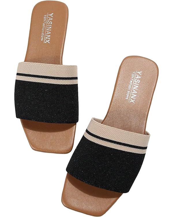 Verdusa Women's Color Block Flat Sandals Open Toe Beach Slides Outdoor Shoes | Amazon (US)