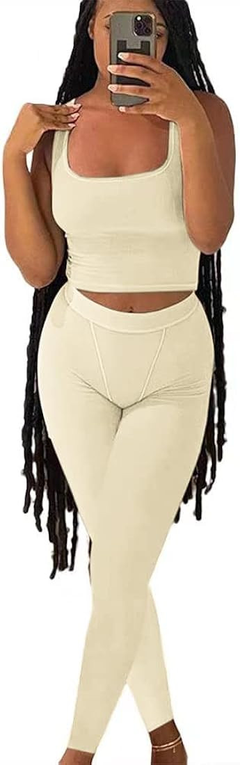 AYWA Casual Workout Sets Two Piece Outfits for Women Ribbed Crop Tank Top High Waist Leggings Act... | Amazon (US)