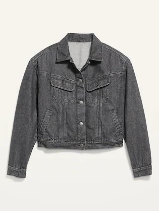 Cropped Black-Wash Non-Stretch Jean Jacket for Women | Old Navy (US)