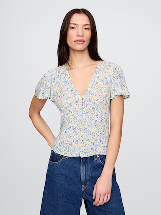 Crepe Flutter-Sleeve Top | Gap (US)