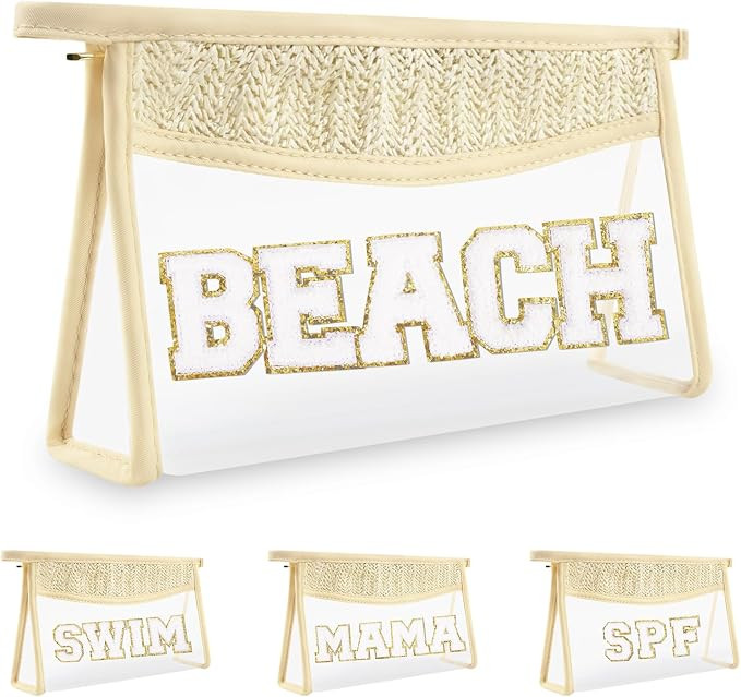 Boho Patch Stuff Bag Clear Makeup Letter Bag, Waterproof Zipper Make up Bag Toiletry Pouch, Beach... | Amazon (US)