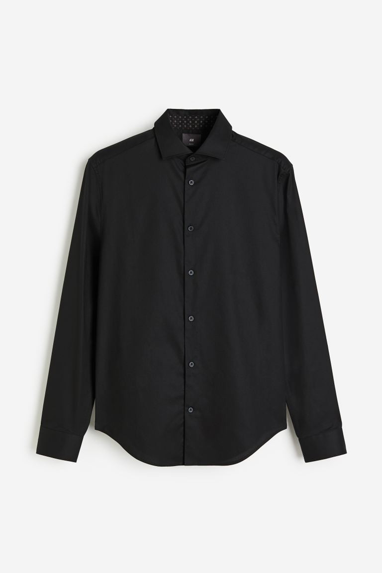 Slim Fit Premium Cotton Shirt - Long sleeve - Regular length - Black - Men | H&M US | H&M (US + CA)