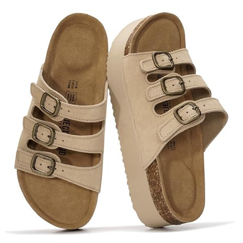 Project Cloud 100% Genuine Leather Platform Sandals Women Footwear - Comfortable Womens Slides Memory Foam Insole - Non Slip Water-Resistant 3-Strap Wedge Sandals for Women 2026 (Dyan, Nude, 6.5) | Amazon (US)